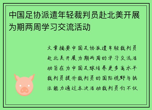 中国足协派遣年轻裁判员赴北美开展为期两周学习交流活动 中国足协派遣年轻裁判员赴北美开展为期两周学习交流活动